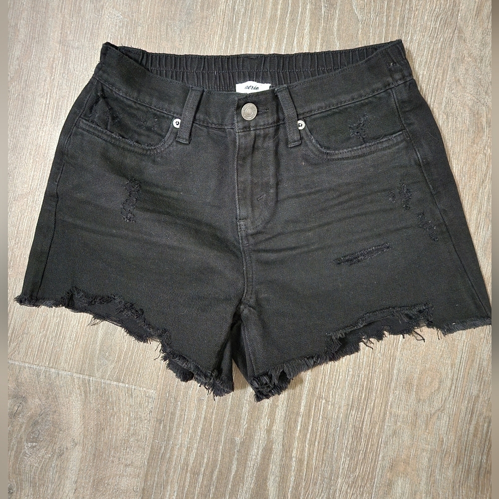 Aerie Black Distressed Jean Shorts